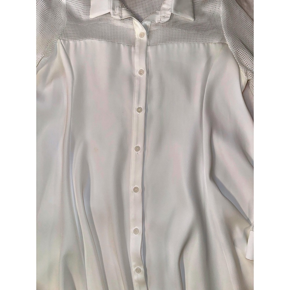 Gracia White Mesh Panel High-Low Button Down‎ Tunic Shirt D23566 Womens Medium - Picture 11 of 12
